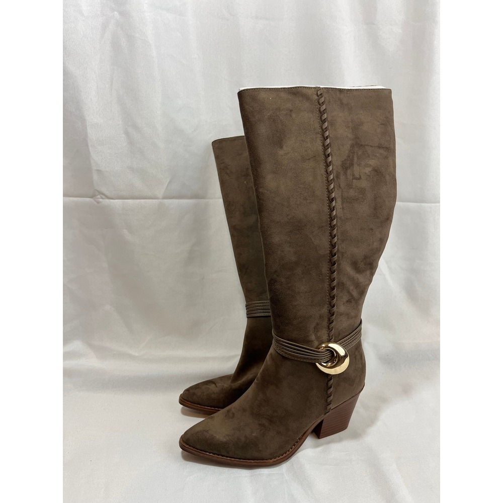 Universal Thread Womens‎ Taupe Brown Faux Suede Tall Boots Gold Ring Accent 6.5